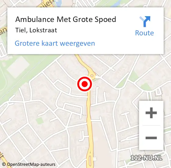 Locatie op kaart van de 112 melding: Ambulance Met Grote Spoed Naar Tiel, Lokstraat op 6 juni 2021 19:02