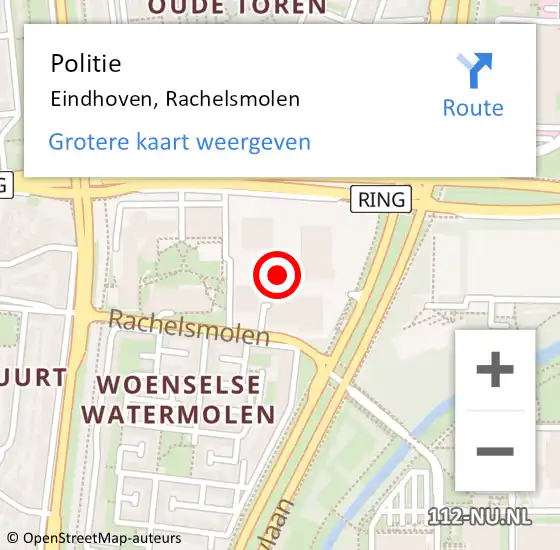 Locatie op kaart van de 112 melding: Politie Eindhoven, Rachelsmolen op 6 juni 2021 19:03