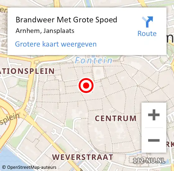 Locatie op kaart van de 112 melding: Brandweer Met Grote Spoed Naar Arnhem, Jansplaats op 6 juni 2021 19:47