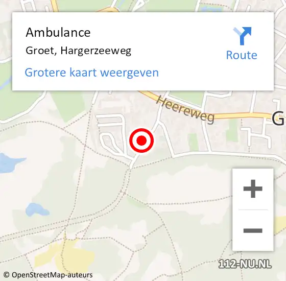 Locatie op kaart van de 112 melding: Ambulance Groet, Hargerzeeweg op 7 juni 2021 12:35