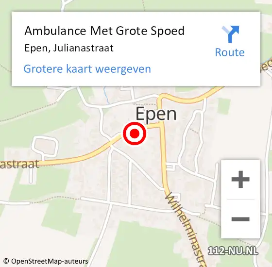 Locatie op kaart van de 112 melding: Ambulance Met Grote Spoed Naar Epen, Julianastraat op 7 juni 2021 12:44