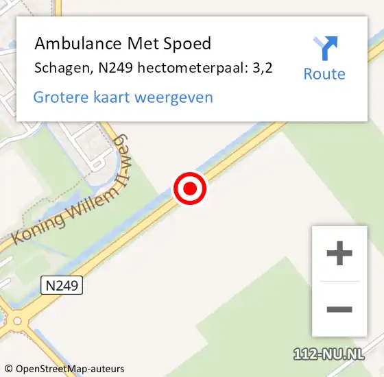 Locatie op kaart van de 112 melding: Ambulance Met Spoed Naar Schagen, N249 hectometerpaal: 3,2 op 7 juni 2021 13:50