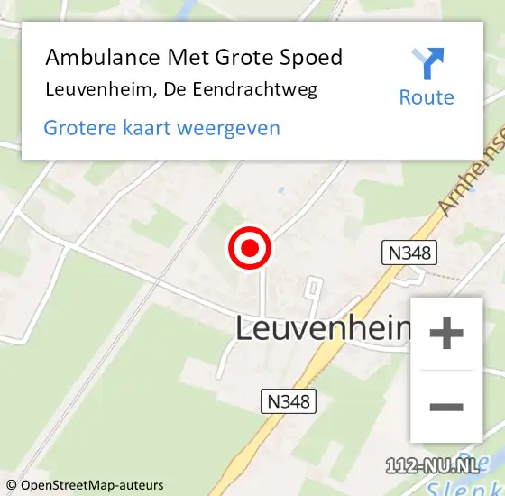 Locatie op kaart van de 112 melding: Ambulance Met Grote Spoed Naar Leuvenheim, De Eendrachtweg op 7 juni 2021 17:29