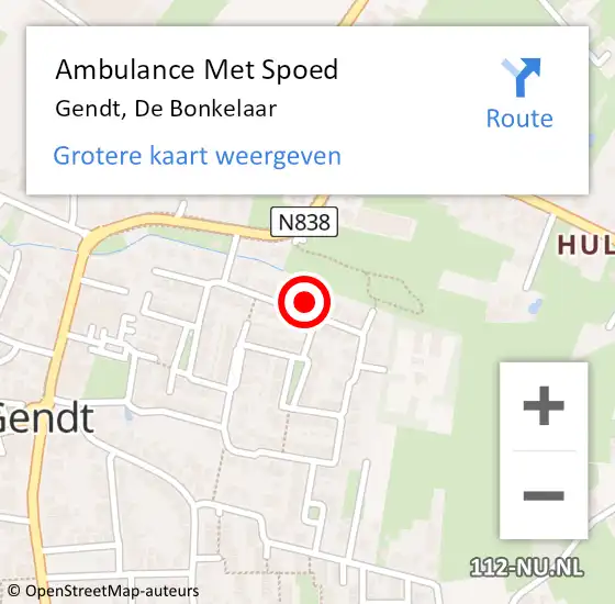 Locatie op kaart van de 112 melding: Ambulance Met Spoed Naar Gendt, De Bonkelaar op 7 juni 2021 20:44