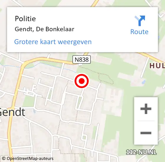 Locatie op kaart van de 112 melding: Politie Gendt, De Bonkelaar op 7 juni 2021 20:46