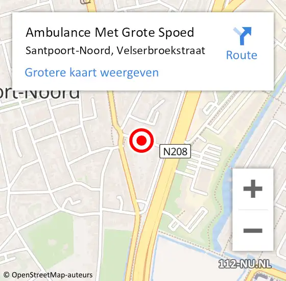 Locatie op kaart van de 112 melding: Ambulance Met Grote Spoed Naar Santpoort-Noord, Velserbroekstraat op 8 juni 2021 06:05