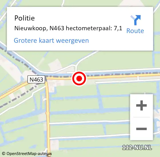Locatie op kaart van de 112 melding: Politie De Ronde Venen, N463 hectometerpaal: 7,1 op 8 juni 2021 10:28