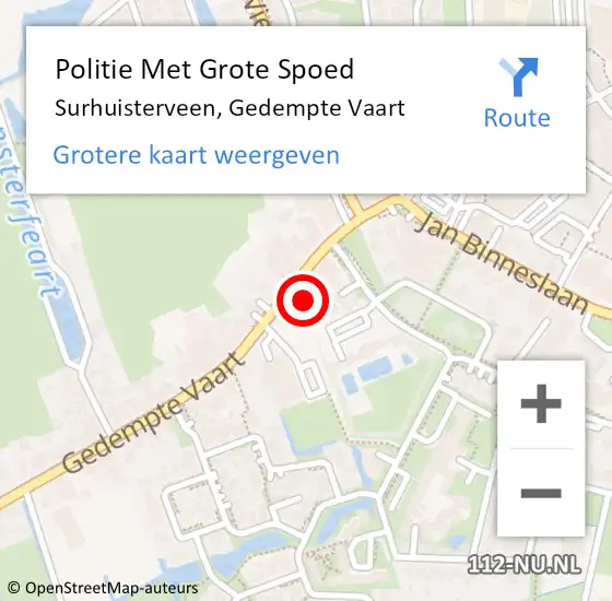 Locatie op kaart van de 112 melding: Politie Met Grote Spoed Naar Surhuisterveen, Gedempte Vaart op 8 juni 2021 12:38