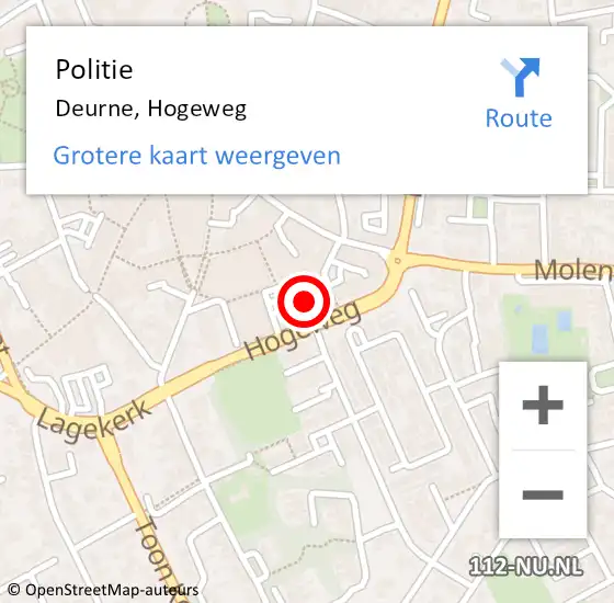 Locatie op kaart van de 112 melding: Politie Deurne, Hogeweg op 8 juni 2021 13:09