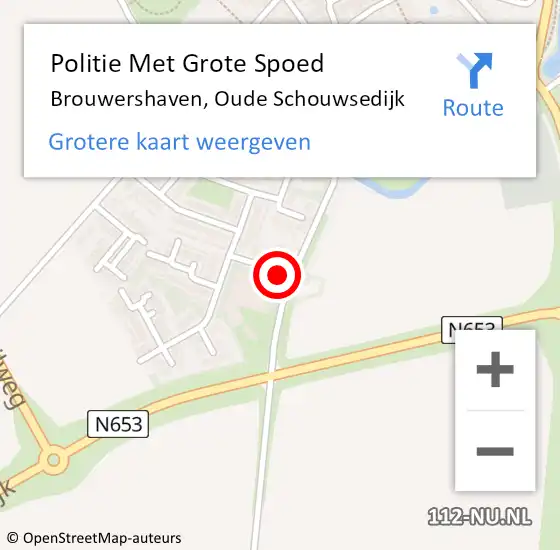 Locatie op kaart van de 112 melding: Politie Met Grote Spoed Naar Brouwershaven, Oude Schouwsedijk op 8 juni 2021 15:02