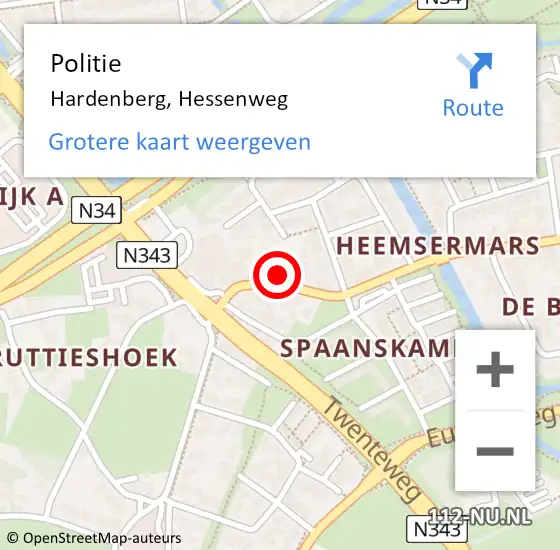 Locatie op kaart van de 112 melding: Politie Hardenberg, Hessenweg op 8 juni 2021 15:08