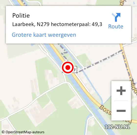 Locatie op kaart van de 112 melding: Politie Laarbeek, N279 hectometerpaal: 49,3 op 8 juni 2021 16:04