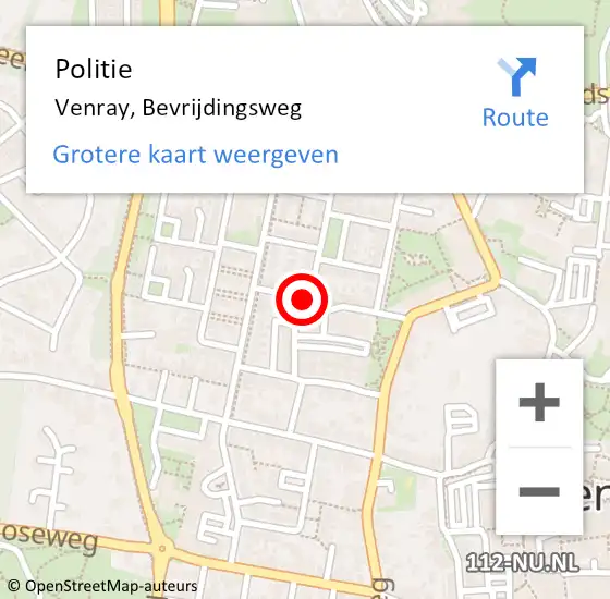 Locatie op kaart van de 112 melding: Politie Venray, Bevrijdingsweg op 8 juni 2021 19:03