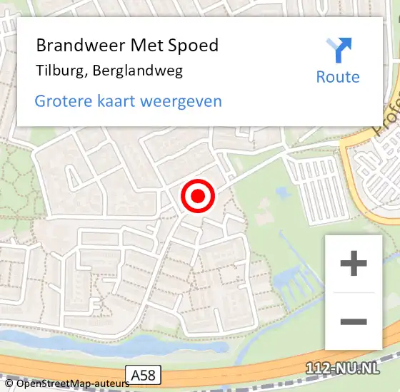 Locatie op kaart van de 112 melding: Brandweer Met Spoed Naar Tilburg, Berglandweg op 8 juni 2021 20:08