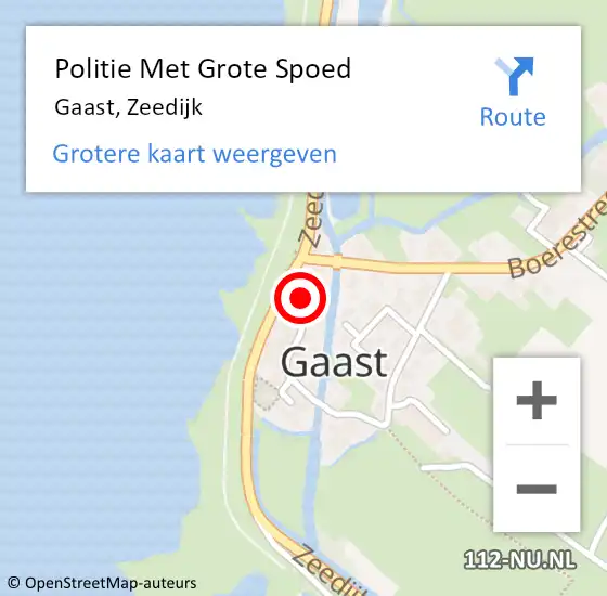 Locatie op kaart van de 112 melding: Politie Met Grote Spoed Naar Gaast, Zeedijk op 8 juni 2021 20:09
