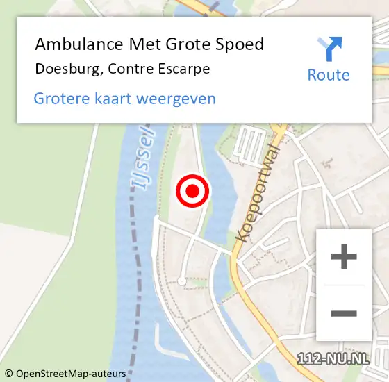 Locatie op kaart van de 112 melding: Ambulance Met Grote Spoed Naar Doesburg, Contre Escarpe op 8 juni 2021 20:36
