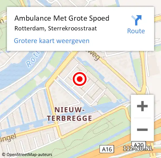 Locatie op kaart van de 112 melding: Ambulance Met Grote Spoed Naar Rotterdam, Sterrekroosstraat op 8 juni 2021 23:17