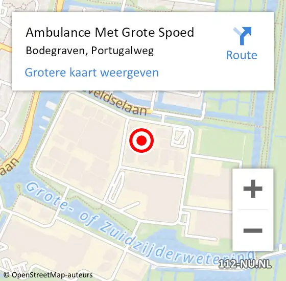Locatie op kaart van de 112 melding: Ambulance Met Grote Spoed Naar Bodegraven, Portugalweg op 9 juni 2021 12:51