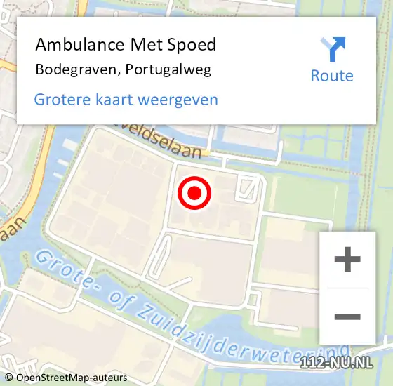 Locatie op kaart van de 112 melding: Ambulance Met Spoed Naar Bodegraven, Portugalweg op 9 juni 2021 12:59