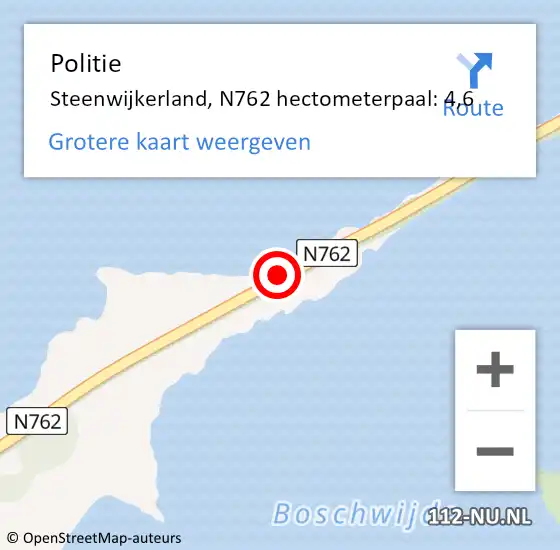 Locatie op kaart van de 112 melding: Politie Steenwijkerland, N762 hectometerpaal: 4,6 op 9 juni 2021 14:50