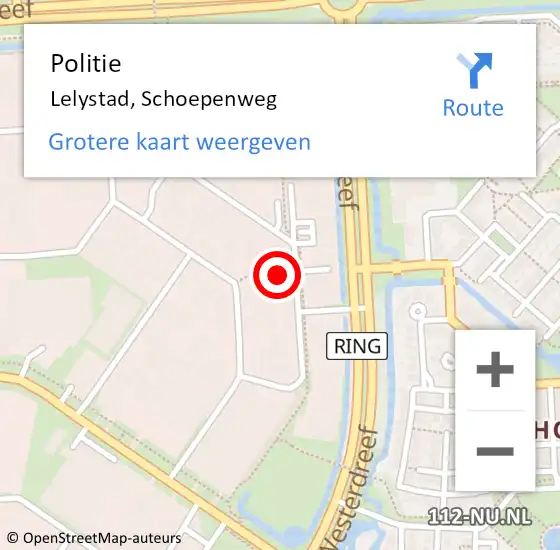 Locatie op kaart van de 112 melding: Politie Lelystad, Schoepenweg op 9 juni 2021 16:12