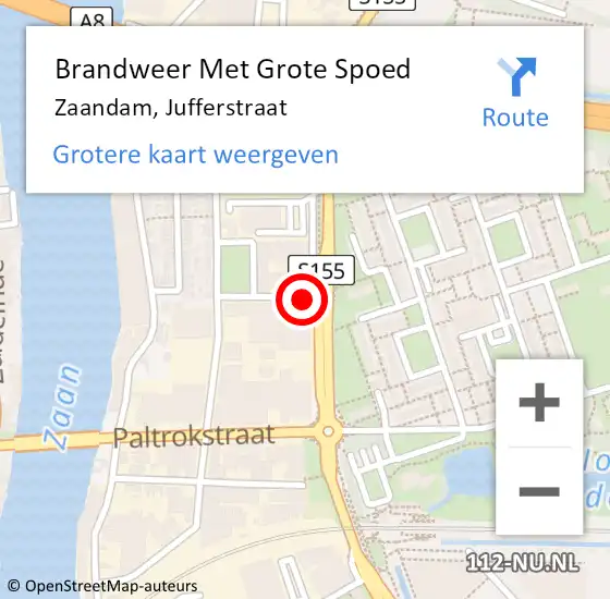 Locatie op kaart van de 112 melding: Brandweer Met Grote Spoed Naar Zaandam, Jufferstraat op 9 juni 2021 16:18