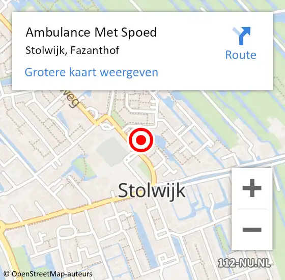Locatie op kaart van de 112 melding: Ambulance Met Spoed Naar Stolwijk, Fazanthof op 9 juni 2021 18:04