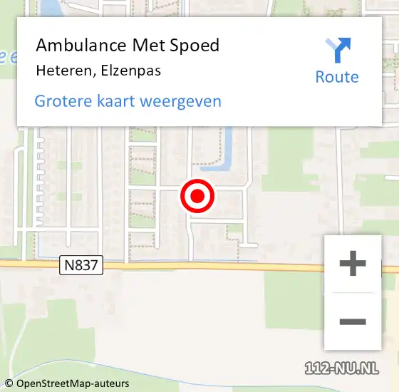 Locatie op kaart van de 112 melding: Ambulance Met Spoed Naar Heteren, Elzenpas op 9 juni 2021 18:35