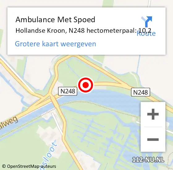 Locatie op kaart van de 112 melding: Ambulance Met Spoed Naar Hollandse Kroon, N248 hectometerpaal: 10,2 op 9 juni 2021 18:44