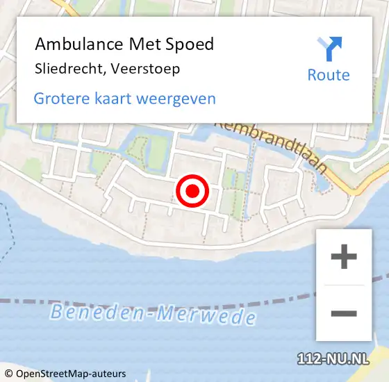 Locatie op kaart van de 112 melding: Ambulance Met Spoed Naar Sliedrecht, Veerstoep op 9 juni 2021 21:59