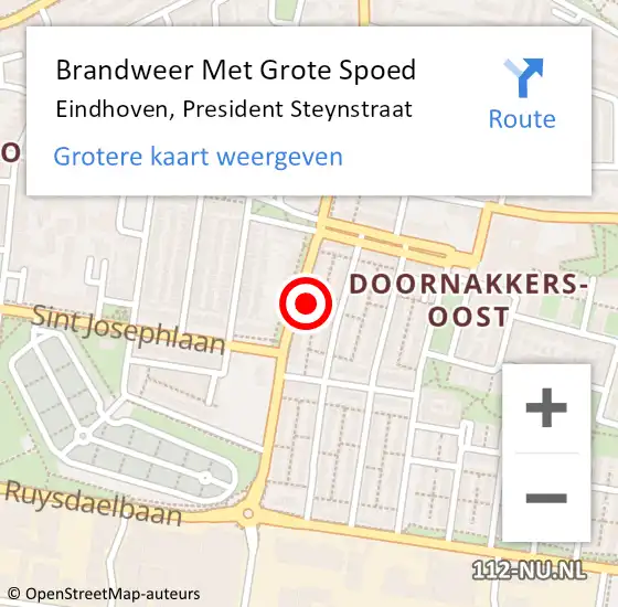 Locatie op kaart van de 112 melding: Brandweer Met Grote Spoed Naar Eindhoven, President Steynstraat op 10 juni 2021 04:51