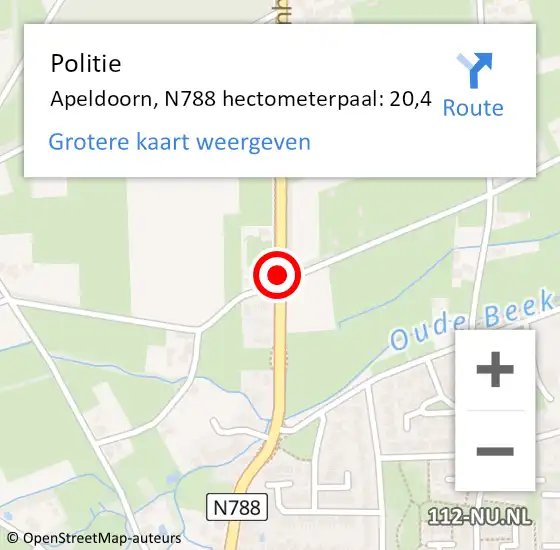 Locatie op kaart van de 112 melding: Politie Apeldoorn, N788 hectometerpaal: 20,4 op 10 juni 2021 11:53