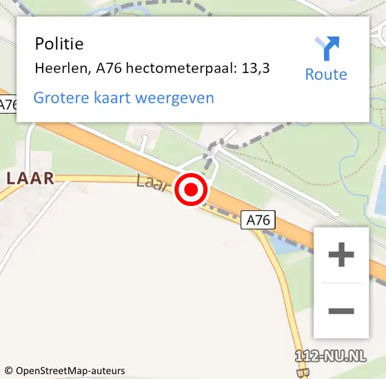 Locatie op kaart van de 112 melding: Politie Meerssen, A76 hectometerpaal: 13,3 op 10 juni 2021 13:05