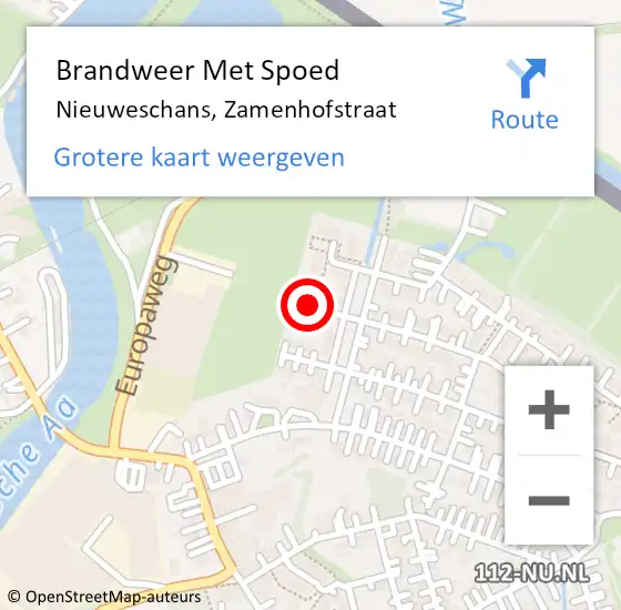 Locatie op kaart van de 112 melding: Brandweer Met Spoed Naar Nieuweschans, Zamenhofstraat op 11 juni 2021 00:17