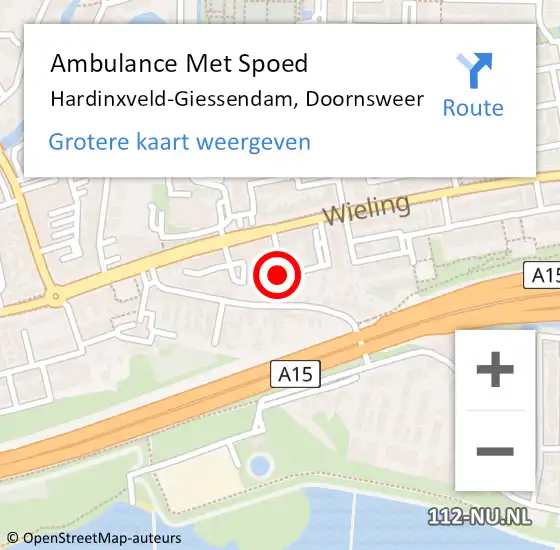 Locatie op kaart van de 112 melding: Ambulance Met Spoed Naar Hardinxveld-Giessendam, Doornsweer op 11 juni 2021 08:30