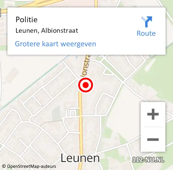 Locatie op kaart van de 112 melding: Politie Leunen, Albionstraat op 11 juni 2021 12:16