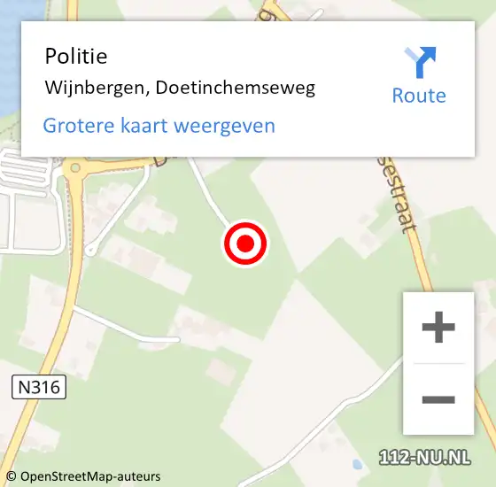 Locatie op kaart van de 112 melding: Politie Wijnbergen, Doetinchemseweg op 11 juni 2021 18:12