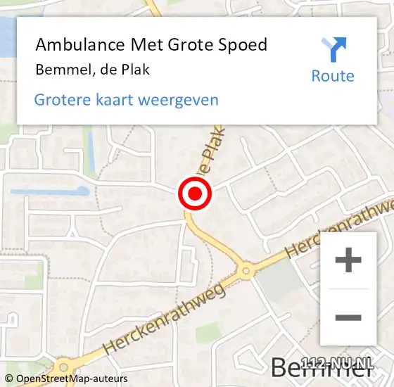 Locatie op kaart van de 112 melding: Ambulance Met Grote Spoed Naar Bemmel, de Plak op 12 juni 2021 03:11