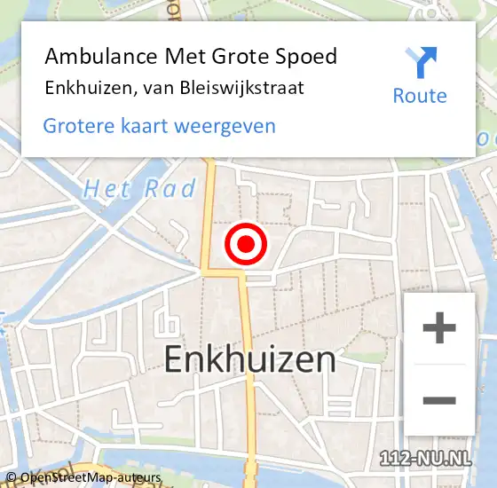 Locatie op kaart van de 112 melding: Ambulance Met Grote Spoed Naar Enkhuizen, van Bleiswijkstraat op 12 juni 2021 10:18