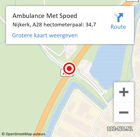 Locatie op kaart van de 112 melding: Ambulance Met Spoed Naar Nijkerk, A28 hectometerpaal: 34,7 op 12 juni 2021 10:33