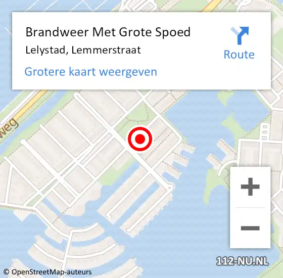 Locatie op kaart van de 112 melding: Brandweer Met Grote Spoed Naar Lelystad, Lemmerstraat op 12 juni 2021 10:56