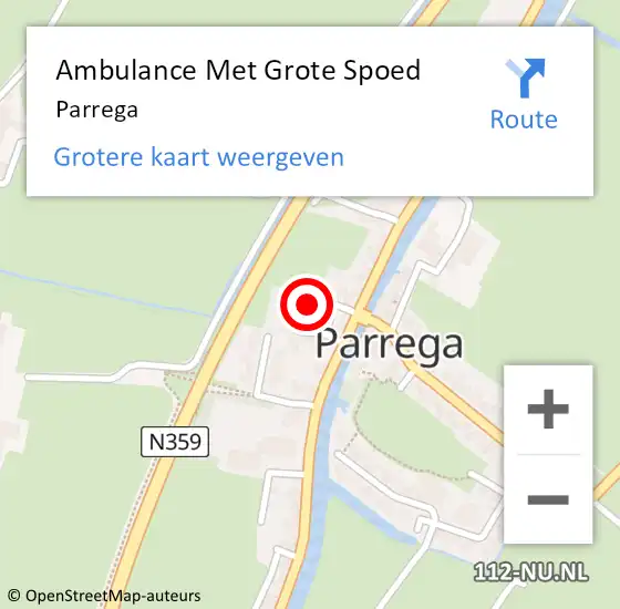Locatie op kaart van de 112 melding: Ambulance Met Grote Spoed Naar Parrega op 12 juni 2021 18:43