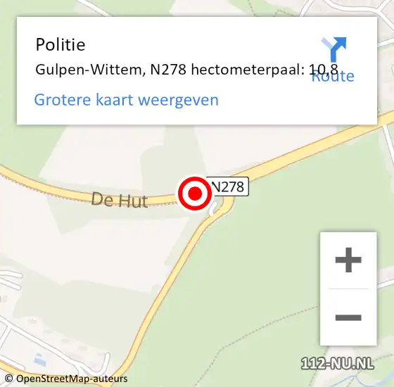 Locatie op kaart van de 112 melding: Politie Gulpen-Wittem, N278 hectometerpaal: 10,8 op 12 juni 2021 21:12