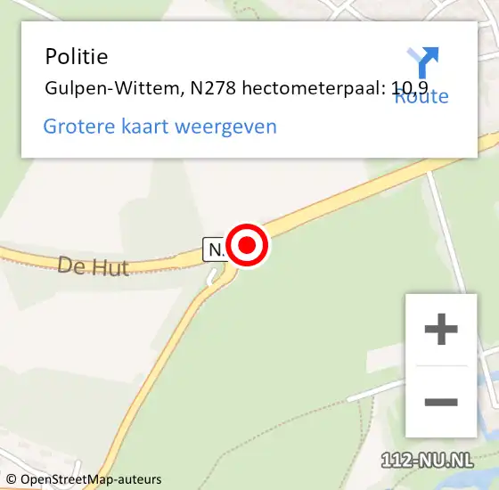Locatie op kaart van de 112 melding: Politie Gulpen-Wittem, N278 hectometerpaal: 10,9 op 12 juni 2021 21:14