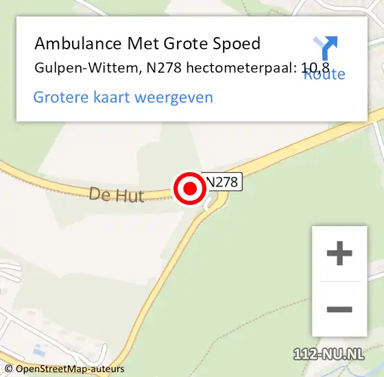 Locatie op kaart van de 112 melding: Ambulance Met Grote Spoed Naar Gulpen-Wittem, N278 hectometerpaal: 10,8 op 12 juni 2021 21:15