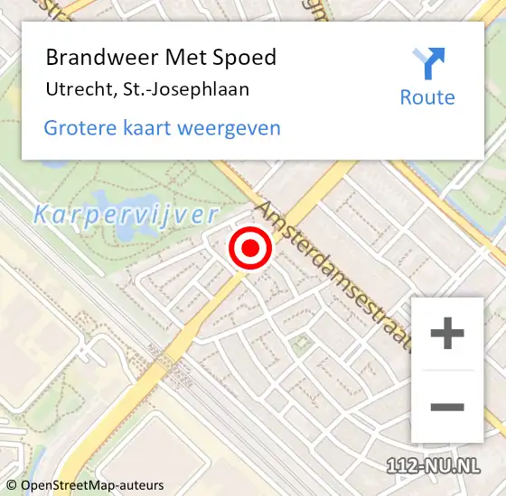 Locatie op kaart van de 112 melding: Brandweer Met Spoed Naar Utrecht, St.-Josephlaan op 13 juni 2021 02:23