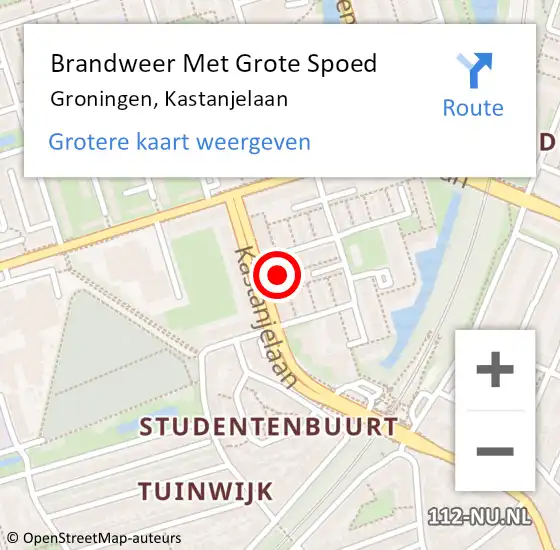 Locatie op kaart van de 112 melding: Brandweer Met Grote Spoed Naar Groningen, Kastanjelaan op 13 juni 2021 03:22