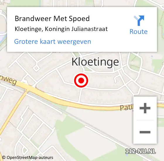 Locatie op kaart van de 112 melding: Brandweer Met Spoed Naar Kloetinge, Koningin Julianastraat op 13 juni 2021 08:48