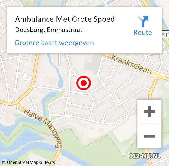 Locatie op kaart van de 112 melding: Ambulance Met Grote Spoed Naar Doesburg, Emmastraat op 13 juni 2021 12:03