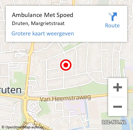 Locatie op kaart van de 112 melding: Ambulance Met Spoed Naar Druten, Margrietstraat op 13 juni 2021 12:44
